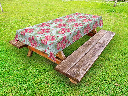 ABAKUHAUS Floreale Tovaglia da Esterno, Blooming Vintage Art Garden, Tovaglia da Picnic Lavabile Decorativa, 145 cm x 305 cm, Blu Rosa