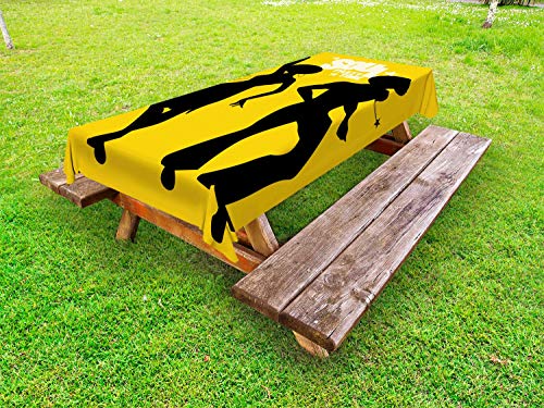 ABAKUHAUS impaurito Tovaglia da Esterno, Anima Party Time Typography, Tovaglia da Picnic Lavabile Decorativa, 145 cm x 265 cm, Carbonella Grey Giallo