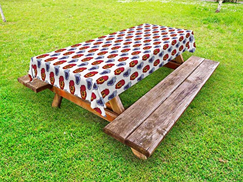 ABAKUHAUS Viola del Pensiero Tovaglia da Esterno, Vintage Art Garden Blooms, Tovaglia da Picnic Lavabile Decorativa, 145 cm x 210 cm, Quarzo Rosa Scuro Bianco