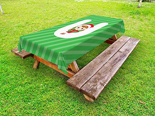ABAKUHAUS Christmas Alphabet Tovaglia da Esterno, Lettera U Layout, Tovaglia da Picnic Lavabile Decorativa, 145 cm x 265 cm, Verde Scuro Corallo Bianco
