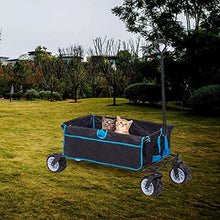 NJYT Giardino Carrello con 4 Ruote Heavy Duty Pieghevole Pull Wagon Handcart Carrello Pieghevole Giardino Trasporto Carrello Pieghevole Portatile Beach Camping Carrello (Color : Blue)