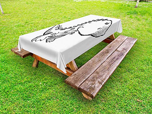 ABAKUHAUS Sketch Art Tovaglia da Esterno, Divertente Piccolo Dinosauro, Tovaglia da Picnic Lavabile Decorativa, 145 cm x 265 cm, Charcoal Grey Bianco