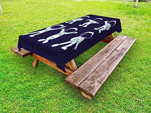 ABAKUHAUS Partito Scienza Tovaglia da Esterno, Gli astronauti Danza, Tovaglia da Picnic Lavabile Decorativa, 145 cm x 305 cm, Indigo Blue And White