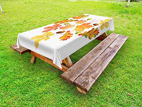 ABAKUHAUS Colore Naturale Tovaglia da Esterno, Foglie ghiande Cuore, Tovaglia da Picnic Lavabile Decorativa, 145 cm x 210 cm, Multicolore