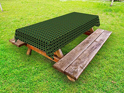 ABAKUHAUS Astratto Tovaglia da Esterno, Triangolare Geometrico Stella, Tovaglia da Picnic Lavabile Decorativa, 145 cm x 305 cm, Charcoal Grey Verde