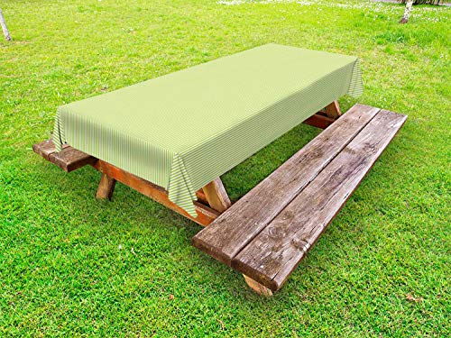 ABAKUHAUS A Strisce Tovaglia da Esterno, Vertical Retro Estate Lines, Tovaglia da Picnic Lavabile Decorativa, 145 cm x 305 cm, Mela Verde e Bianco
