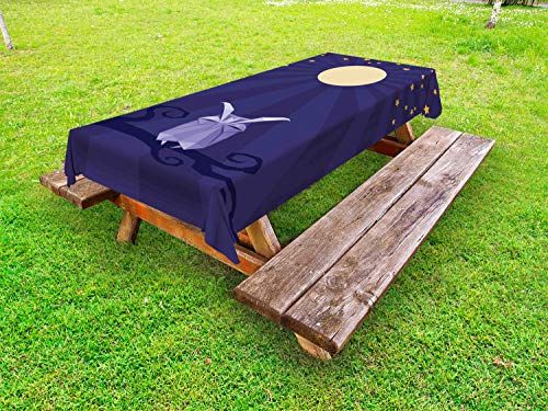 ABAKUHAUS Owl Stampa Tovaglia da Esterno, Origami Bird at Night, Tovaglia da Picnic Lavabile Decorativa, 145 cm x 305 cm, Indigo Beige