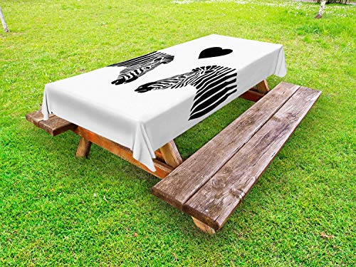 ABAKUHAUS Safari Tovaglia da Esterno, Romantico 2 Zebre Modello, Tovaglia da Picnic Lavabile Decorativa, 145 cm x 305 cm, Charcoal Grey And White