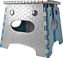 STARK Sgabello pieghevole con maniglia per bambini e adulti. Poggiapiedi Ultra Resistente fino a 120 kg, altezza 26,8 cm in grigio-blu per cucina, bagno, giardino, casa