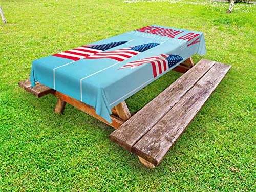 ABAKUHAUS Giorno della Memoria Tovaglia da Esterno, American Flags Vacanze, Tovaglia da Picnic Lavabile Decorativa, 145 cm x 265 cm, Coral Blue