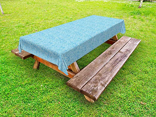 ABAKUHAUS Blu Paisley Tovaglia da Esterno, Intricato Buta Element, Tovaglia da Picnic Lavabile Decorativa, 145 cm x 305 cm, Pale Blue e Blue Sky