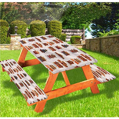 LEWIS FRANKLIN Tenda da doccia in Cina antica per tavolo da picnic e panchina, tovaglia con bordo elastico, motivo casa antico, 60 x 72 cm, set da 3 pezzi per tavolo pieghevole