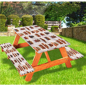 LEWIS FRANKLIN Tenda da doccia in Cina antica per tavolo da picnic e panchina, tovaglia con bordo elastico, motivo casa antico, 60 x 72 cm, set da 3 pezzi per tavolo pieghevole