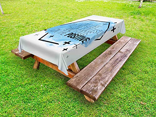 ABAKUHAUS Energia positiva Tovaglia da Esterno, Vivere la Vita Fullest, Tovaglia da Picnic Lavabile Decorativa, 145 cm x 305 cm, Azure Blu Grigio