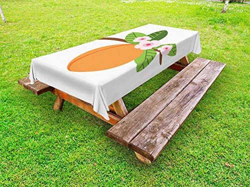 ABAKUHAUS Pesca Tovaglia da Esterno, Frutta Ramo con Fiori, Tovaglia da Picnic Lavabile Decorativa, 145 cm x 210 cm, Albicocca Verde Oliva