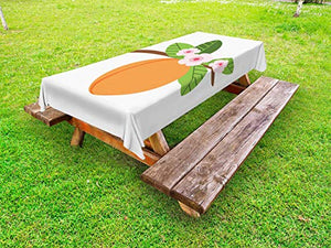 ABAKUHAUS Pesca Tovaglia da Esterno, Frutta Ramo con Fiori, Tovaglia da Picnic Lavabile Decorativa, 145 cm x 210 cm, Albicocca Verde Oliva
