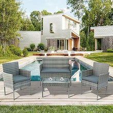Belissy Set di mobili da balcone in rattan sintetico, da giardino, balcone, terrazzo, divano,set di mobili da giardino in polyrattan,per 4 pezzi,divano e tavolo,cuscini per giardino (grigio + rattan)