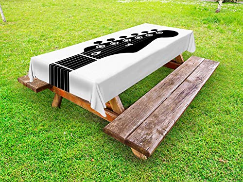 ABAKUHAUS Chitarra Tovaglia da Esterno, Monotono Mezza Guitar Strings, Tovaglia da Picnic Lavabile Decorativa, 145 cm x 210 cm, Charcoal Grey And White