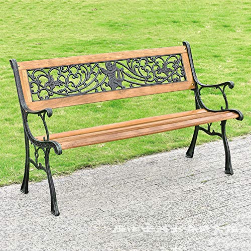 Panchina da giardino panchina da giardino panchina in metallo, telaio in ghisa anticorrosivo sedile in legno massello panchina resto del parco, 3 posti terrazza giardino reclinabile, per prato, vera