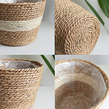 Duless - Cestino per fiori in paglia verde, per piante fresche in rattan e bambù, decorazione