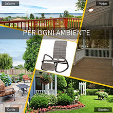 Outsunny Sedia a Dondolo da Giardino in Rattan Grigia, Poltrona Reclinabile e Pieghevole con Poggiapiedi Estraibile 90x64x108cm