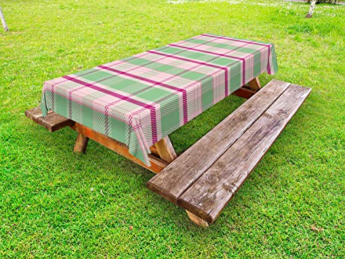 ABAKUHAUS Geometrico Tovaglia da Esterno, Simmetrica Plaid Graphic, Tovaglia da Picnic Lavabile Decorativa, 145 cm x 265 cm, Pistacchio Verde Baby Pink