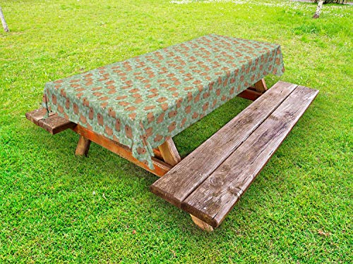 ABAKUHAUS Cartone Animato Tovaglia da Esterno, Cinese Animal Chow Chow, Tovaglia da Picnic Lavabile Decorativa, 145 cm x 265 cm, Camel Pistacchio Verde