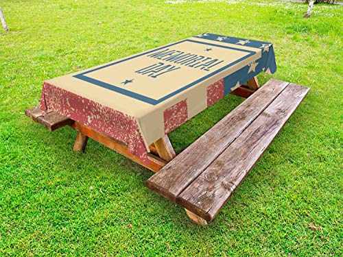 ABAKUHAUS Giorno della Memoria Tovaglia da Esterno, Patriotic Flag Grunge, Tovaglia da Picnic Lavabile Decorativa, 145 cm x 265 cm, Marrone Pastello Blu Ardesia