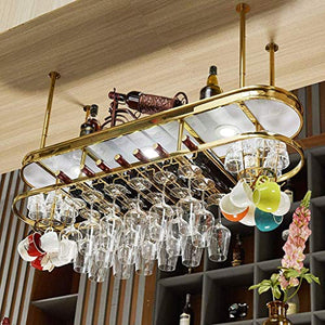 COLiJOL Portabicchieri in Ferro a 2 Livelli Laminato Acrilico con Led Portabottiglie per Vino Capovolto Portabicchieri per Bicchieri da Champagne Portabicchieri per Bar Cucina Portabottiglie,60 cm (2