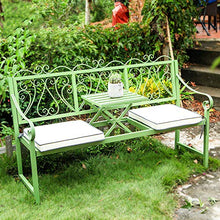 Panchina da Giardino per Esterno, Sedia con Seduta in Metallo e Veranda Panca con Schienale, Panca da Giardino Piazza Portico Percorso Cortile Prato Decor Sedia per 2-3 Persone