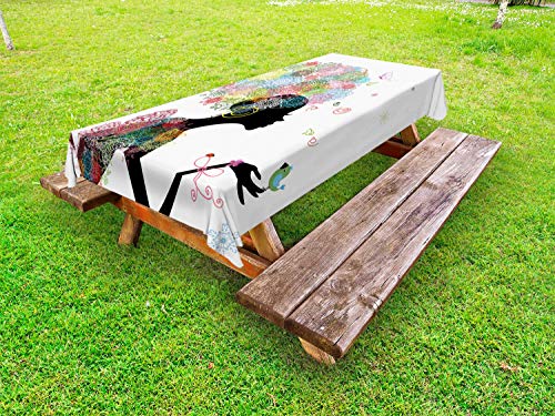 ABAKUHAUS Floreale Tovaglia da Esterno, Natura Tema Primavera Capelli, Tovaglia da Picnic Lavabile Decorativa, 145 cm x 210 cm, Charcoal Grigio Multicolore