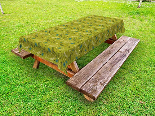 ABAKUHAUS Balene Tovaglia da Esterno, Humpback Pesce Ocean Theme, Tovaglia da Picnic Lavabile Decorativa, 145 cm x 210 cm, Pallido Olive Green Avorio