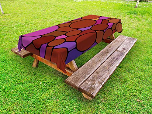 ABAKUHAUS Astratto Tovaglia da Esterno, Continuo Rotonda Macchie, Tovaglia da Picnic Lavabile Decorativa, 145 cm x 265 cm, Rust Fucsia Quarzo