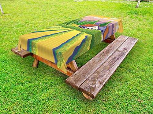 ABAKUHAUS Casa in Campagna Tovaglia da Esterno, Vineyard Farm House, Tovaglia da Picnic Lavabile Decorativa, 145 cm x 210 cm, Multicolore