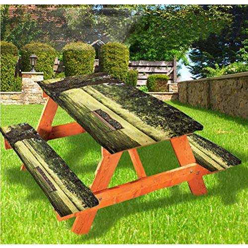 LEWIS FRANKLIN Tenda da doccia con copertura per panchina, panchina in legno al parco, tovaglia con bordo elastico, 60 x 170 cm, set da 3 pezzi per campeggio, sala da pranzo, all'aperto, parco, patio