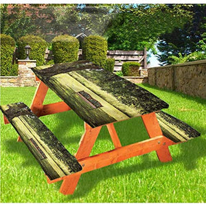 LEWIS FRANKLIN Tenda da doccia con copertura per panchina, panchina in legno al parco, tovaglia con bordo elastico, 60 x 170 cm, set da 3 pezzi per campeggio, sala da pranzo, all'aperto, parco, patio