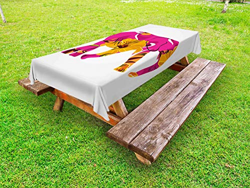 ABAKUHAUS Esotico Tovaglia da Esterno, Elefante in Tropic Fiori, Tovaglia da Picnic Lavabile Decorativa, 145 cm x 210 cm, Giallo Magenta