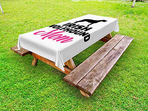 ABAKUHAUS Irish Wolfhound Tovaglia da Esterno, Proprietario degli Animali Dire, Tovaglia da Picnic Lavabile Decorativa, 145 cm x 210 cm, Charcoal Grey Hot Pink