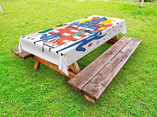ABAKUHAUS Quattro luglio Tovaglia da Esterno, Gente Che celebra, Tovaglia da Picnic Lavabile Decorativa, 145 cm x 210 cm, Multicolore