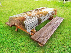 ABAKUHAUS Fiji Tovaglia da Esterno, Raggi di Sole Colpire un'isola, Tovaglia da Picnic Lavabile Decorativa, 145 cm x 305 cm, Giallo Fawn