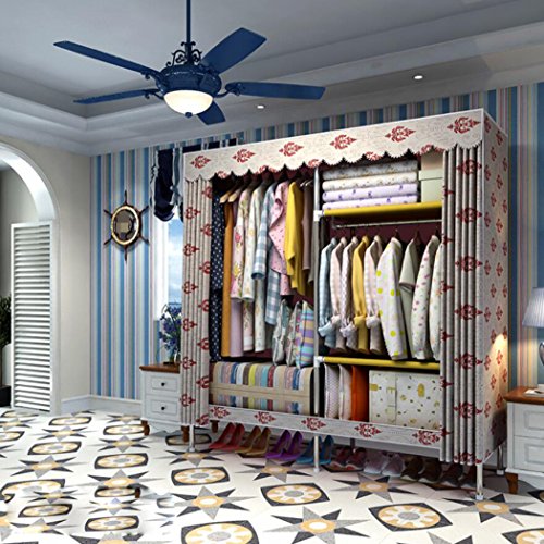 LyMei Armadio di Panno Doppio Grande Gancio di Montaggio Tubo di Acciaio Grassetto Addensare Armadio di Vestiti di Stoffa, 148 * 170 * 45 cm,F