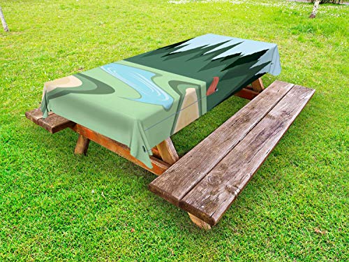 ABAKUHAUS Golf Scene da Golf Tovaglia da Esterno, Campo Sportivo Flag, Tovaglia da Picnic Lavabile Decorativa, 145 cm x 305 cm, Forest Green Multicolor