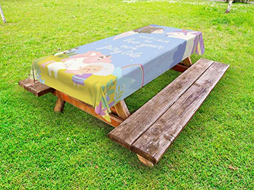 ABAKUHAUS Baciare Tovaglia da Esterno, Fairytale Come iscrizione, Tovaglia da Picnic Lavabile Decorativa, 145 cm x 210 cm, Multicolore