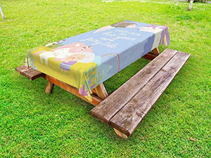 ABAKUHAUS Baciare Tovaglia da Esterno, Fairytale Come iscrizione, Tovaglia da Picnic Lavabile Decorativa, 145 cm x 210 cm, Multicolore