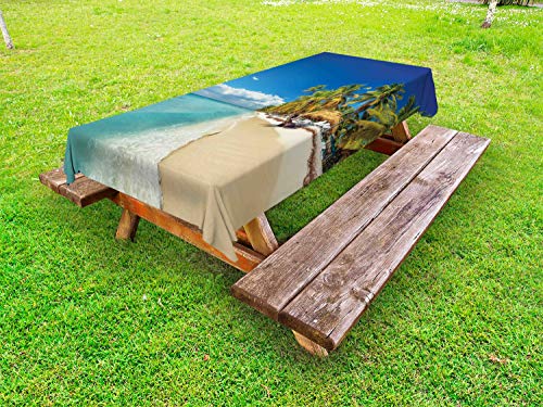 ABAKUHAUS Isola Tovaglia da Esterno, Sunny Beach a Isola Art, Tovaglia da Picnic Lavabile Decorativa, 145 cm x 210 cm, Cobalt Blue e Multicolore