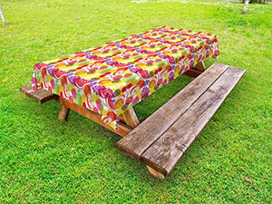 ABAKUHAUS Frutta di Arte Tovaglia da Esterno, Sovrapposizione di Frutta Motivi, Tovaglia da Picnic Lavabile Decorativa, 145 cm x 210 cm, Bianco e Multicolore