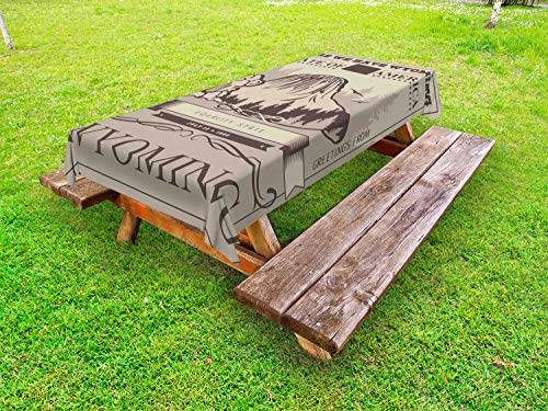 ABAKUHAUS Wyoming Tovaglia da Esterno, Retro Poster uguaglianza Stato, Tovaglia da Picnic Lavabile Decorativa, 145 cm x 210 cm, Polvere e Dark Taupe