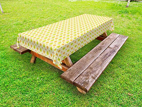 ABAKUHAUS Autunno Tovaglia da Esterno, Foglie e ghiande Modello, Tovaglia da Picnic Lavabile Decorativa, 145 cm x 265 cm, Crema di Albicocche e Lime Green