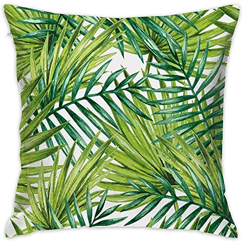 Csoos Fodera per Cuscino del Cuscino della pianta, Cassa per Cuscini di sensibilità Naturale dell'illustrazione variopinta delle Foglie di Palma Tropicali dell'acquerello, Calce