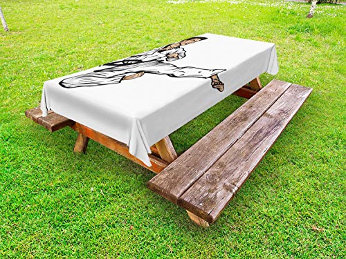 ABAKUHAUS Karatè Tovaglia da Esterno, Senpai con Calcio Black Belt, Tovaglia da Picnic Lavabile Decorativa, 145 cm x 305 cm, Tan Nero